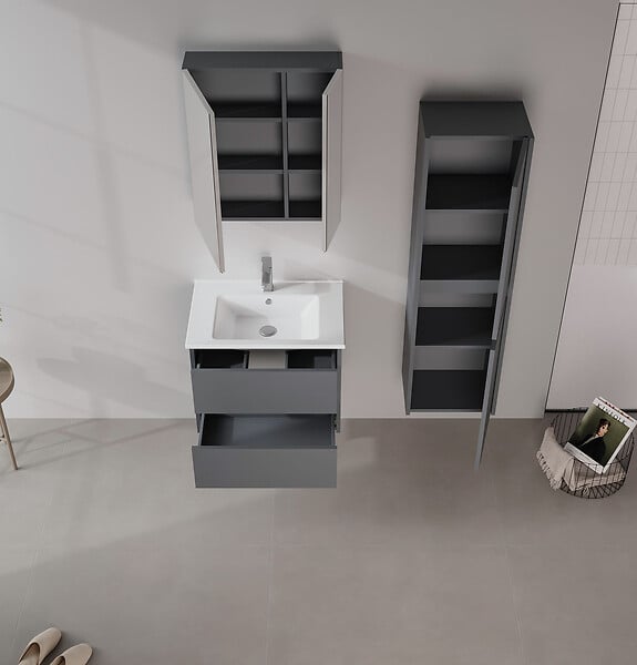 HABITAT ET JARDIN - Ensemble Meuble Vasque avec Miroir (2 Pièces) "Side 65 v2" - 65 x 45 x 52 cm - Matte Anthracite - large