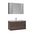 HABITAT ET JARDIN - Ensemble Meuble Vasque avec Miroir (2 Pièces) "Side 100 v3" - 100 x 16 x 52 cm - Walnut - vignette