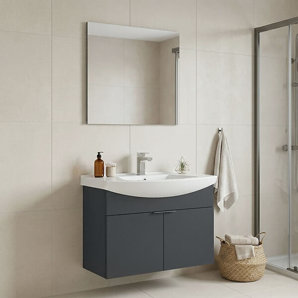 HABITAT ET JARDIN - Ensemble Meuble Vasque avec Miroir (2 Pièces) "Purus 80" - 80 x 50 x 58 cm - Matte Anthracite - large