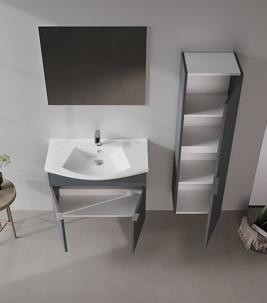 HABITAT ET JARDIN - Ensemble Meuble Vasque avec Miroir (2 Pièces) "Purus 80" - 80 x 50 x 58 cm - Matte Anthracite - large