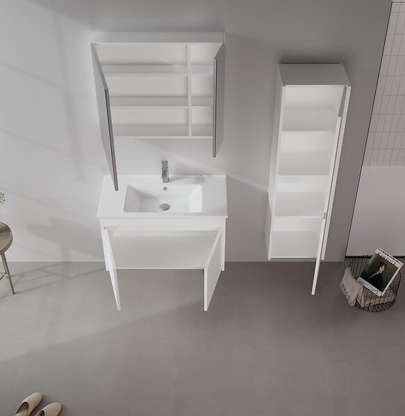 HABITAT ET JARDIN - Ensemble Meuble Vasque avec Miroir (2 Pièces) "Side 85 v2" - 85 x 45 x 52 cm - Matte White - large
