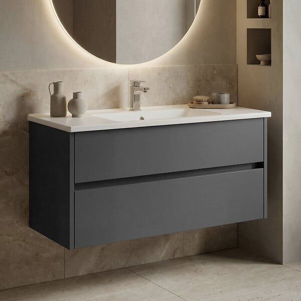 HABITAT ET JARDIN - Meuble Vasque "Side 100 v3" - 100 x 45 x 52 cm - Matte Anthracite - large