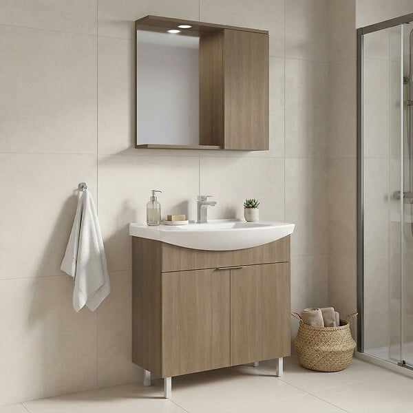 HABITAT ET JARDIN - Ensemble Meuble Vasque avec Miroir (2 Pièces) "Purus 80" - 80 x 50 x 83 cm - Oak - large