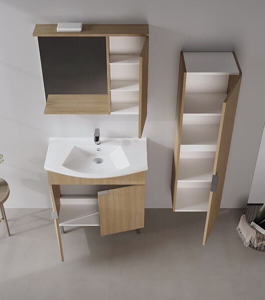 HABITAT ET JARDIN - Ensemble Meuble Vasque avec Miroir (2 Pièces) "Purus 80" - 80 x 50 x 83 cm - Oak - large
