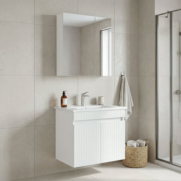 HABITAT ET JARDIN - Ensemble Meuble Vasque avec Miroir (2 Pièces) "Tivoli 65" - 65 x 45 x 57 cm - Matte White - large