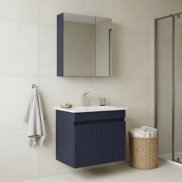 HABITAT ET JARDIN - Ensemble Meuble Vasque avec Miroir (2 Pièces) "Tivoli 65" - 65 x 45 x 57 cm - Matte Navy Blue - large