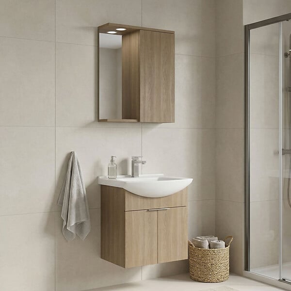 HABITAT ET JARDIN - Ensemble Meuble Vasque avec Miroir (2 Pièces) "Purus 55" - 55 x 50 x 58 cm - Oak - large