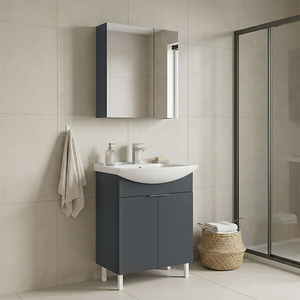 HABITAT ET JARDIN - Ensemble Meuble Vasque avec Miroir (2 Pièces) "Purus 65" - 65 x 50 x 83 cm - Matte Anthracite - large