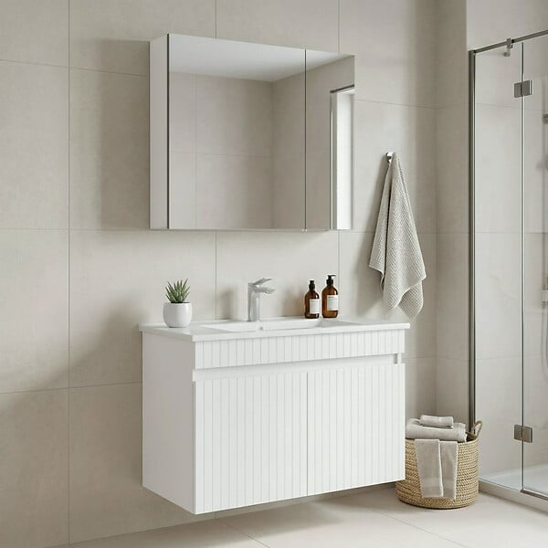 HABITAT ET JARDIN - Ensemble Meuble Vasque avec Miroir (2 Pièces) "Tivoli 85" - 85 x 45 x 57 cm - Matte White - large
