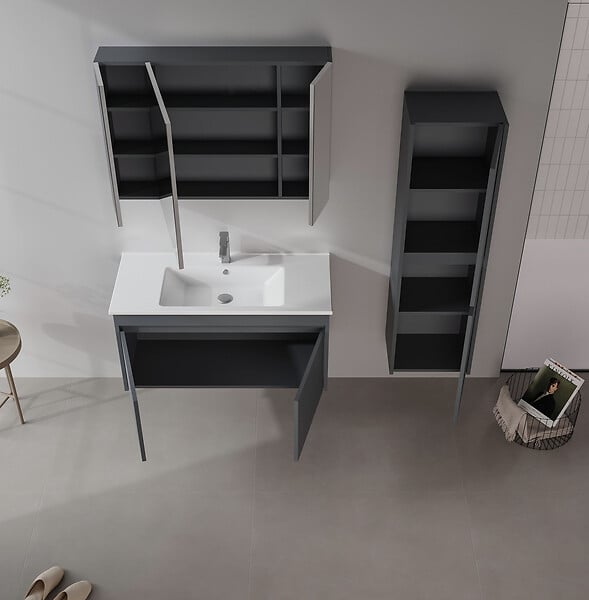HABITAT ET JARDIN - Ensemble Meuble Vasque avec Miroir (2 Pièces) "Side 100 v3" - 100 x 45 x 52 cm - Matte Anthracite - large