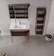 HABITAT ET JARDIN - Ensemble Meuble Vasque avec Miroir (2 Pièces) "Side 100 v3" - 100 x 45 x 52 cm - Walnut - vignette