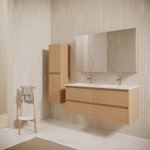 STANO - Meuble salle de bain design double vasque FORTINA largeur 120 cm chêne clair - large