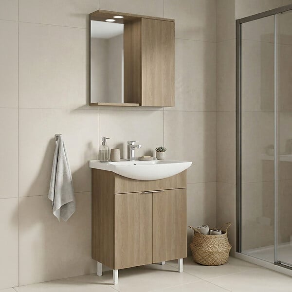 HABITAT ET JARDIN - Ensemble Meuble Vasque avec Miroir (2 Pièces) "Purus 65" - 65 x 50 x 83 cm - Oak - large
