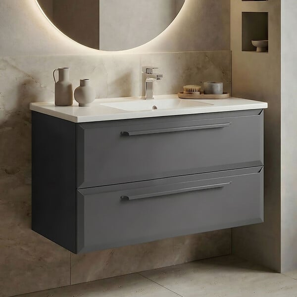 HABITAT ET JARDIN - Meuble Vasque "Nuvola 100 v2" - 100 x 50 x 62 cm - Anthracite - large