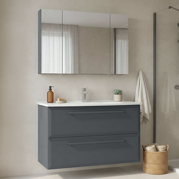 HABITAT ET JARDIN - Ensemble Meuble Vasque avec Miroir (2 Pièces) "Nuvola 100 v2" - 100 x 50 x 62 cm - Anthracite - large