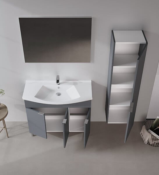 HABITAT ET JARDIN - Ensemble Meuble Vasque avec Miroir (2 Pièces) "Purus 100" - 100 x 50 x 58 cm - Matte Anthracite - large
