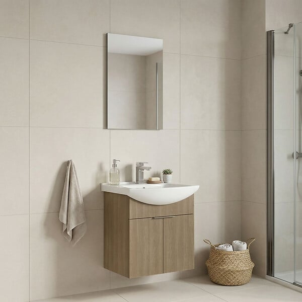 HABITAT ET JARDIN - Ensemble Meuble Vasque avec Miroir (2 Pièces) "Purus 55" - 55 x 50 x 58 cm - Oak - large