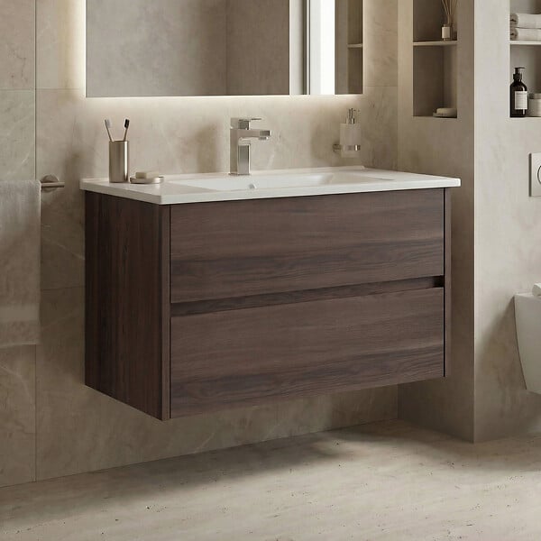 HABITAT ET JARDIN - Meuble Vasque "Side 85 v2" - 85 x 45 x 52 cm - Dark Walnut - large