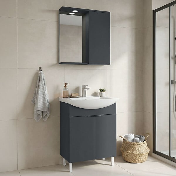 HABITAT ET JARDIN - Ensemble Meuble Vasque avec Miroir (2 Pièces) "Purus 65" - 65 x 50 x 83 cm - Matte Anthracite - large