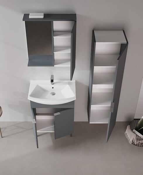 HABITAT ET JARDIN - Ensemble Meuble Vasque avec Miroir (2 Pièces) "Purus 65" - 65 x 50 x 83 cm - Matte Anthracite - large