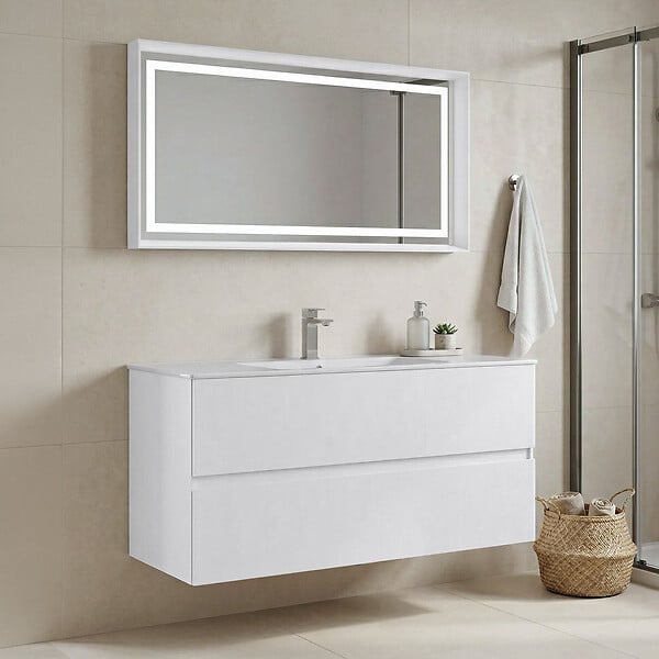 HABITAT ET JARDIN - Ensemble Meuble Vasque avec Miroir (2 Pièces) "Nest 121 v2" - 121 x 51 x 55 cm - Matte White - large