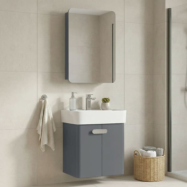 HABITAT ET JARDIN - Ensemble Meuble Vasque avec Miroir (2 Pièces) "Orbit 55" - 55 x 38 x 62 cm - Grey - large