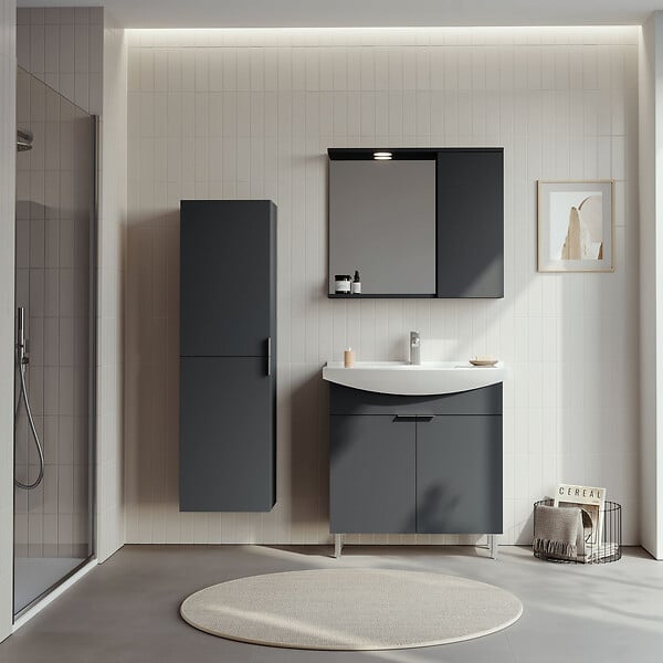 HABITAT ET JARDIN - Ensemble Meuble Vasque avec Miroir (2 Pièces) "Purus 80" - 80 x 50 x 83 cm - Matte Anthracite - large
