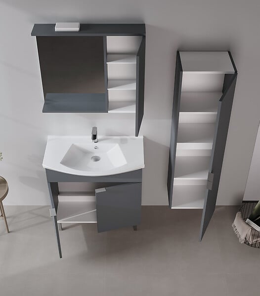 HABITAT ET JARDIN - Ensemble Meuble Vasque avec Miroir (2 Pièces) "Purus 80" - 80 x 50 x 83 cm - Matte Anthracite - large