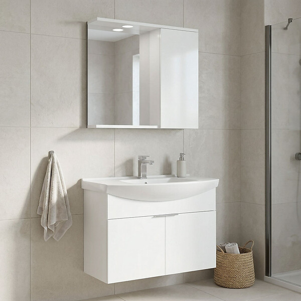 HABITAT ET JARDIN - Ensemble Meuble Vasque avec Miroir (2 Pièces) "Purus 80" - 80 x 50 x 58 cm - White - large