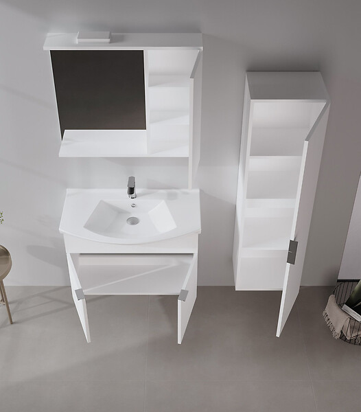 HABITAT ET JARDIN - Ensemble Meuble Vasque avec Miroir (2 Pièces) "Purus 80" - 80 x 50 x 58 cm - White - large