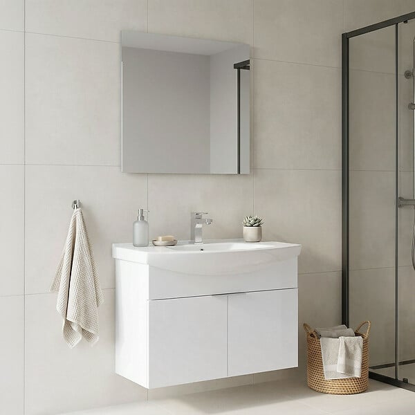 HABITAT ET JARDIN - Ensemble Meuble Vasque avec Miroir (2 Pièces) "Purus 80" - 80 x 50 x 58 cm - White - large