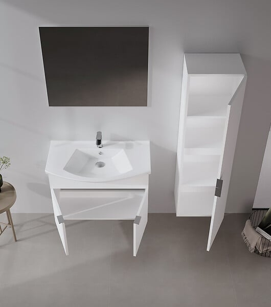 HABITAT ET JARDIN - Ensemble Meuble Vasque avec Miroir (2 Pièces) "Purus 80" - 80 x 50 x 58 cm - White - large
