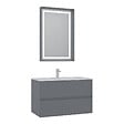 HABITAT ET JARDIN - Ensemble Meuble Vasque avec Miroir (2 Pièces) "Nest 91 v2" - 91 x 51 x 55 cm - Matte Grey - vignette