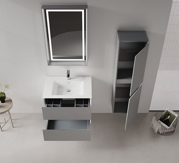 HABITAT ET JARDIN - Ensemble Meuble Vasque avec Miroir (2 Pièces) "Nest 91 v2" - 91 x 51 x 55 cm - Matte Grey - large