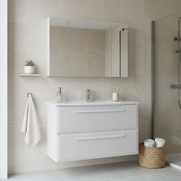 HABITAT ET JARDIN - Ensemble Meuble Vasque avec Miroir (2 Pièces) "Nuvola 100 v2" - 100 x 50 x 62 cm - White - large