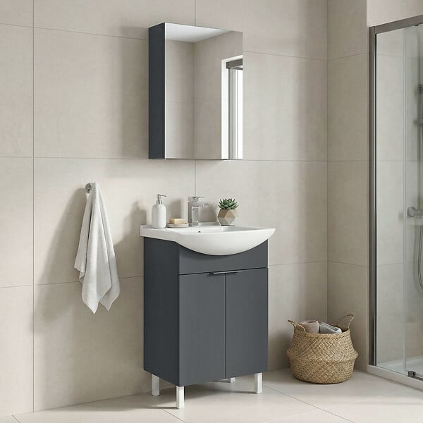 HABITAT ET JARDIN - Ensemble Meuble Vasque avec Miroir (2 Pièces) "Purus 55" - 55 x 50 x 83 cm - Matte Anthracite - large