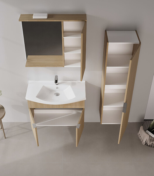 HABITAT ET JARDIN - Ensemble Meuble Vasque avec Miroir (2 Pièces) "Purus 80" - 80 x 50 x 58 cm - Oak - large