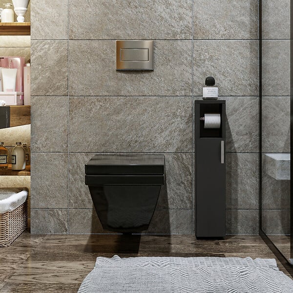 HABITAT ET JARDIN - Meuble support pour papier toilette en bois "Star" - 15 x 12 x 65 cm - Gris anthracite - large