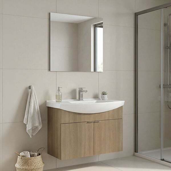 HABITAT ET JARDIN - Ensemble Meuble Vasque avec Miroir (2 Pièces) "Purus 80" - 80 x 50 x 58 cm - Oak - large