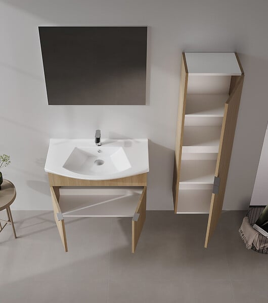 HABITAT ET JARDIN - Ensemble Meuble Vasque avec Miroir (2 Pièces) "Purus 80" - 80 x 50 x 58 cm - Oak - large