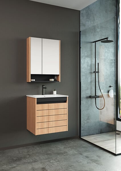 HABITAT ET JARDIN - Ensemble Meuble Vasque avec Miroir (2 Pièces) "Ricato 60" - 61 x 47 x 62 cm - Oak - large