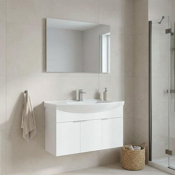HABITAT ET JARDIN - Ensemble Meuble Vasque avec Miroir (2 Pièces) "Purus 100" - 100 x 50 x 58 cm - White - large
