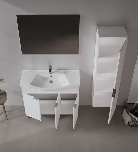 HABITAT ET JARDIN - Ensemble Meuble Vasque avec Miroir (2 Pièces) "Purus 100" - 100 x 50 x 58 cm - White - large