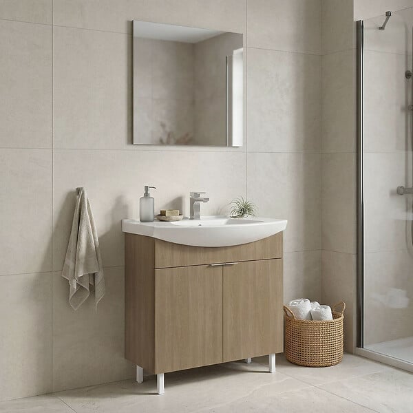 HABITAT ET JARDIN - Ensemble Meuble Vasque avec Miroir (2 Pièces) "Purus 80" - 80 x 50 x 83 cm - Oak - large