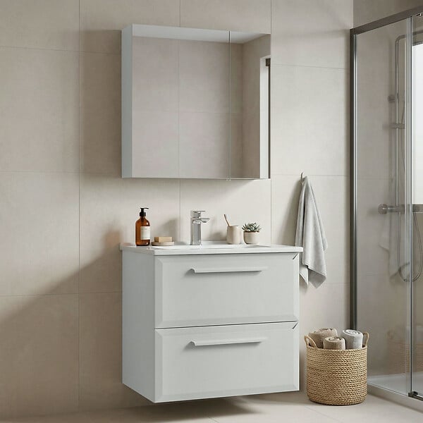 HABITAT ET JARDIN - Ensemble Meuble Vasque avec Miroir (2 Pièces) "Nuvola 65 v2" - 65 x 50 x 62 cm - Cashmere - large