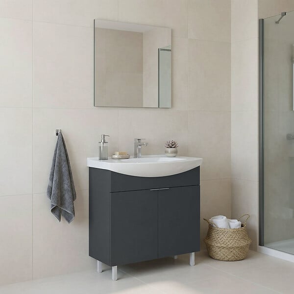 HABITAT ET JARDIN - Ensemble Meuble Vasque avec Miroir (2 Pièces) "Purus 80" - 80 x 50 x 83 cm - Matte Anthracite - large
