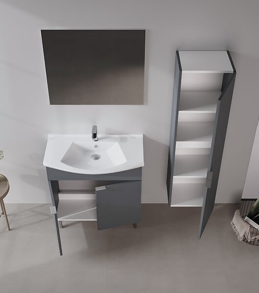 HABITAT ET JARDIN - Ensemble Meuble Vasque avec Miroir (2 Pièces) "Purus 80" - 80 x 50 x 83 cm - Matte Anthracite - large