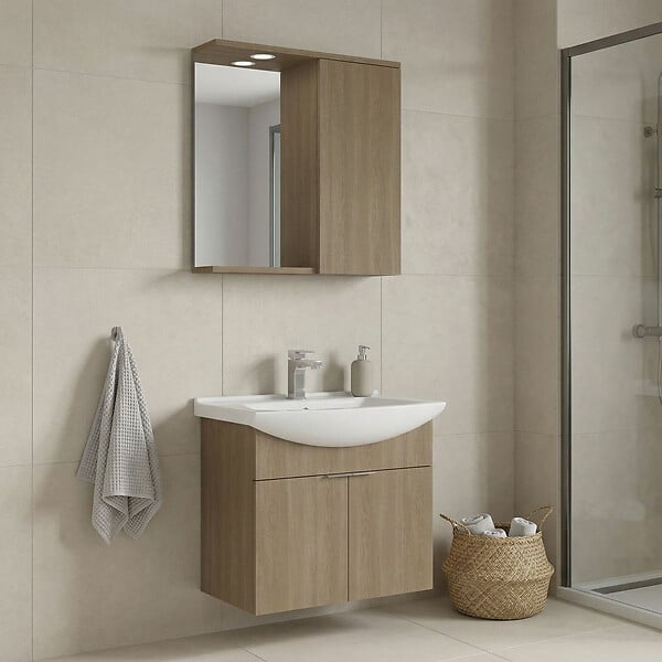 HABITAT ET JARDIN - Ensemble Meuble Vasque avec Miroir (2 Pièces) "Purus 65" - 65 x 50 x 58 cm - Oak - large