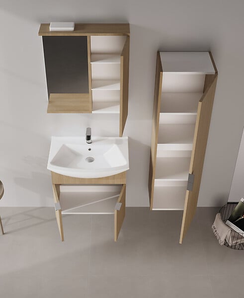 HABITAT ET JARDIN - Ensemble Meuble Vasque avec Miroir (2 Pièces) "Purus 65" - 65 x 50 x 58 cm - Oak - large