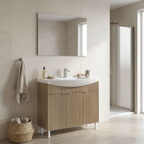 HABITAT ET JARDIN - Ensemble Meuble Vasque avec Miroir (2 Pièces) "Purus 100" - 100 x 50 x 83 cm - Oak - large